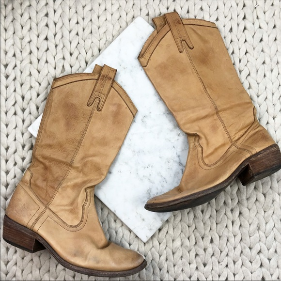 Frye Shoes - Frye Tan Leather Western Cowboy Boots